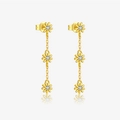 Gold plated S925 sterling silver triple daisy drop earrings with sparkling zircon - Earrings / 18K Gold Plated Earrings