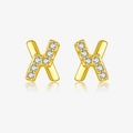 Minimalistische S925 Silber X-Ohrstecker mit Zirkonia in goldener Ausführung - Ohrstecker in X-Form (MME1165) / Gold