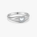Minimalist S925 sterling silver heart ring with sparkling zircons in bright silver - US 6 / White Gold