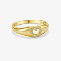Minimalist S925 sterling silver heart ring in gold finish with white zircon accents - US 6 / Hollow Heart Style (MMR375) / 18K Gold