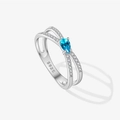 S925 silver ring featuring a pear-cut sky blue gemstone and pavé diamond band - US 6 / Blue Pear Gemstone Style (MMR379) / White Gold