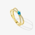S925 silver gold ring with pear-shaped blue gemstone and micro-pave zircons - US 6 / Blue Pear Gemstone Style (MMR379) / 18K Gold