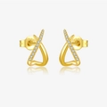 Elegante goldene S925 Sterling Silber Kreuz Herz Ohrstecker mit funkelnden Zirkonia - Ohrstecker mit Herz-Kreuz-Design (MME1176) / Gold
