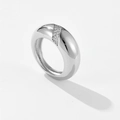 Macro detail of silver dome ring featuring vertical pavé set cubic zirconia accents - US 6 / Platinum