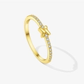 Goldener S925 Silberring mit Schleife und Zirkonia-Besatz sowie eingraviertem Stempel - US 6 / Ring mit Schleife und Zirkonia / Gold