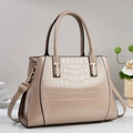 Elegante beige Handtasche mit Krokodilmuster, Doppelgriffen und verstellbarem Schultergurt - Khaki