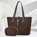 Chocolate brown tote bag and pouch set with gold accents on an elegant white background - 41cmx12cmx28cm / Coffee