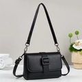 Elegante borsa a tracolla in pelle nera martellata con fibbia quadrata e tracolla rimovibile - 20*6*13.5 / Nero