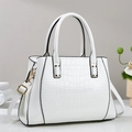 Elegant white crocodile embossed handbag for women with gold hardware and shoulder strap - Off White