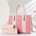 Rosa dreiteiliges Damen-Taschenset mit Streifenmuster und silbernem Logo-Detail - Rosa