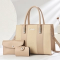 Beiges 3-teiliges Taschen-Set mit Shopper, Briefumschlag-Clutch und Kartenetui aus Leder - Hellbeige