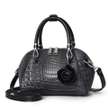 Elegante borsa a mano nera con motivo a coccodrillo, ciondolo a fiore e tracolla - Grigio scuro