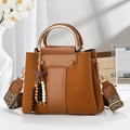Borsa a mano in pelle PU marrone con manico dorato e tracolla a motivi vintage - 23*12*19 / Giallo Terra