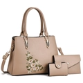 Ensemble de trois sacs à main beiges avec broderie florale et bandoulière - Kaki
