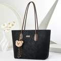 Minimalist black tote bag with brown straps and cute bear charm in a stylish still life - 42*13*27 / Black