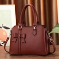 Deep red bowknot litchi grain handbag with gold hardware and detachable shoulder strap - 31*13*23 / Dark Red