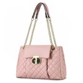 Chic pink quilted shoulder bag with golden chain straps and metal buckle closure - Pink