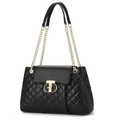 Klassische schwarze Stepphandtasche aus Leder mit goldener Kette und elegantem Metallverschluss - Schwarz