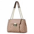 Klassische khakifarbene Stepptasche mit goldener Kette und elegantem Drehverschluss - Khaki