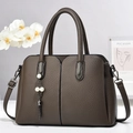Bolso de mano marrón en cuero con colgante de perlas y correa desmontable - 31*13*23CM / Gris