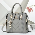 Grey pearl pendant handbag with woven texture and adjustable shoulder strap for women - Gray