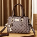 Brown monogram tote bag with gold chain pearl charm and adjustable shoulder strap - Khaki with Coffee