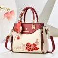 Κομψή τσάντα χειρός με κέντημα κόκκινης παιώνιας και διακοσμητικό μεταξωτό μαντήλι - Βυσσινί (με μεταξωτό μαντήλι)