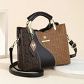 Brown and black monogram handbag with gold M pendant and detachable shoulder strap - Style F / Black