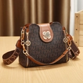 Brown monogram crossbody bag with FIDM print and brown pebble leather accents - Brown