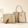 Ensemble de sacs à main deux pièces beige avec logo GW et breloque chat à pompon - 26x10x18cm / Kaki