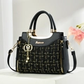 Chic black and gold woven tote bag with metallic top handles and crossbody strap - Black