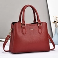 Large capacity burgundy pebble leather handbag with gold hardware and shoulder strap - Red