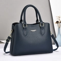Large dark blue pebble leather tote bag with gold hardware and removable shoulder strap - Blue