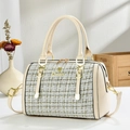 Off-white Boston handbag in tweed and PU leather with gold hardware and top handles - Off White