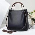Vintage Damen-Shopper aus schwarzem Leder mit braunen Griffen und viel Platz - 27*13*27cm / Schwarz