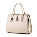Sac à main structuré blanc crème avec texture crocodile et boucle dorée - Blanc