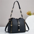 Classic blue checkered bucket bag with dual straps and elegant gold chain hardware - 23.5*10*19 / Black