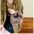 Plush faux fur handbag in grey-purple color with cute bunny ear style twisted handles - 25*11*16*22 / Gray