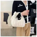 Cute cream white plush hobo handbag with pleated faux fur and knotted handle detail - 25*11*16*22 / Off White
