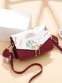 Deep red and white vintage crossbody bag with Taj Mahal print and pearl cat-ear charm - Burgundy