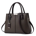 Retro print tote bag with large capacity, dark brown geometric pattern and shoulder strap - X-Pattern Coffee