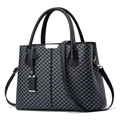 Classic dark grey checkered tote bag with gold hardware and detachable shoulder strap - X-Pattern Black