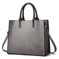 Sac fourre-tout vintage gris foncé avec poignées marron et texture cuir vue à 45 degrés - 32*13*27 / Gris