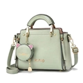 Mint green PU leather handbag with gold logo, cat charm, and adjustable shoulder strap - Green