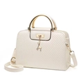 Elegant white crossbody bag with V-quilted faux leather and golden deer charm - White