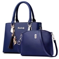 Elegant navy blue lychee pattern tote and crossbody bag set with cat tassel charm - Royal Blue