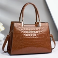 Sac à main élégant marron à motif crocodile, finition brillante et bandoulière amovible - Jaune Terre