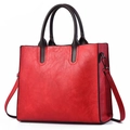 Classic red lychee texture leather tote bag with large capacity and detachable strap - 32.5cm x 13cm x 27.5cm / Red