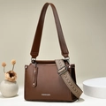 Braune Vintage-Schultertasche aus PU-Leder mit Ethno-Gurt und modischem Logo-Design - 24*9*17 / Kaffeebraun