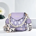 Mini borsa trapuntata lavanda con manico di perle e tracolla larga alla moda - Viola